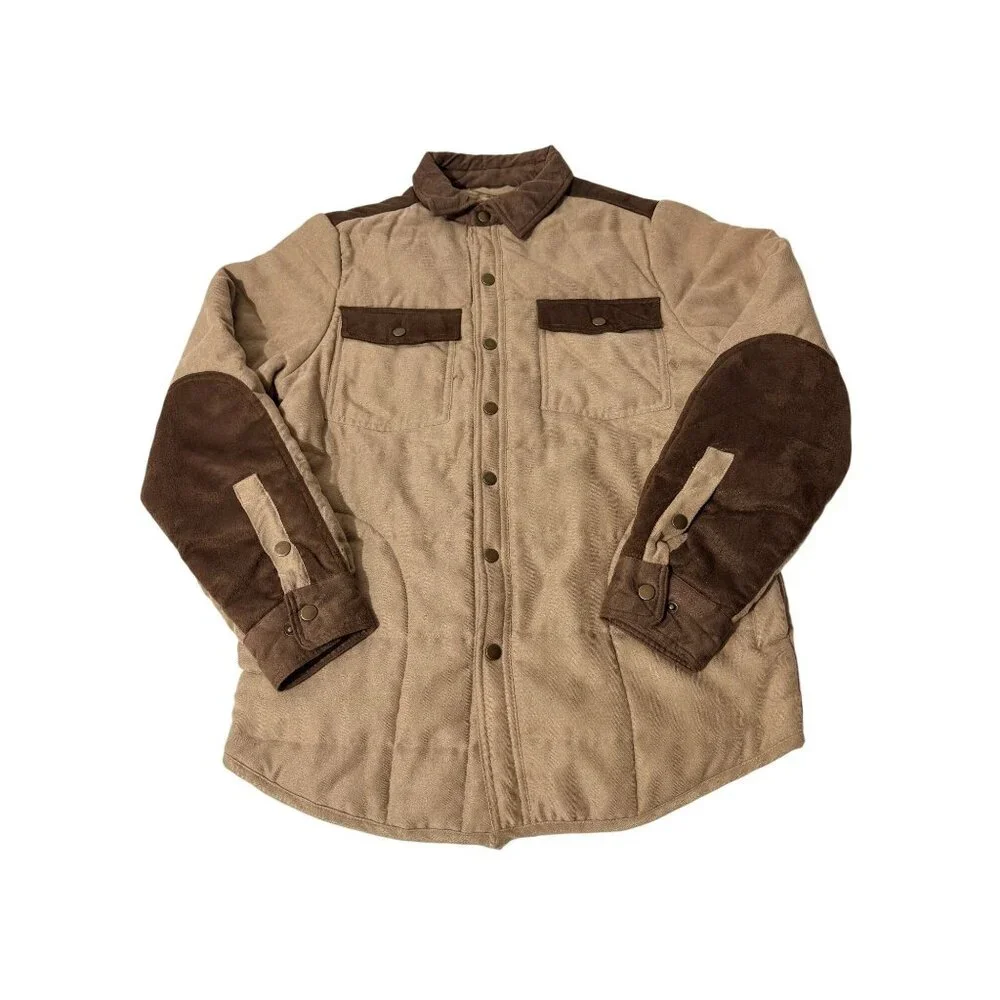Outlander By Craft+Flow Small Quilted Tan & Brown Jacket With Snap Buttons